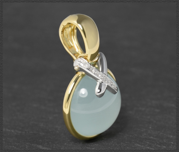 Diamant & Jade 750 Gold Anhänger, 20mm Jade